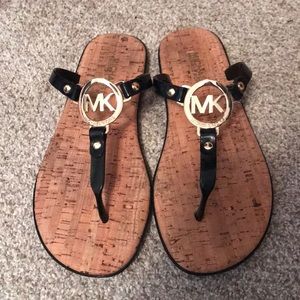 Michael Kors MK Jelly Flip Flop Sandals Black Gold